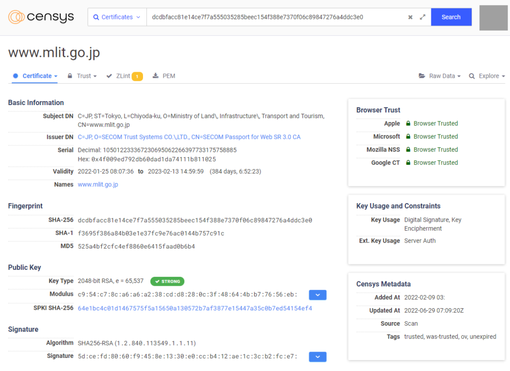 Censys Search Certificates