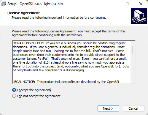 Setup - OpenSSL 3.0.5 Light (64-bit)